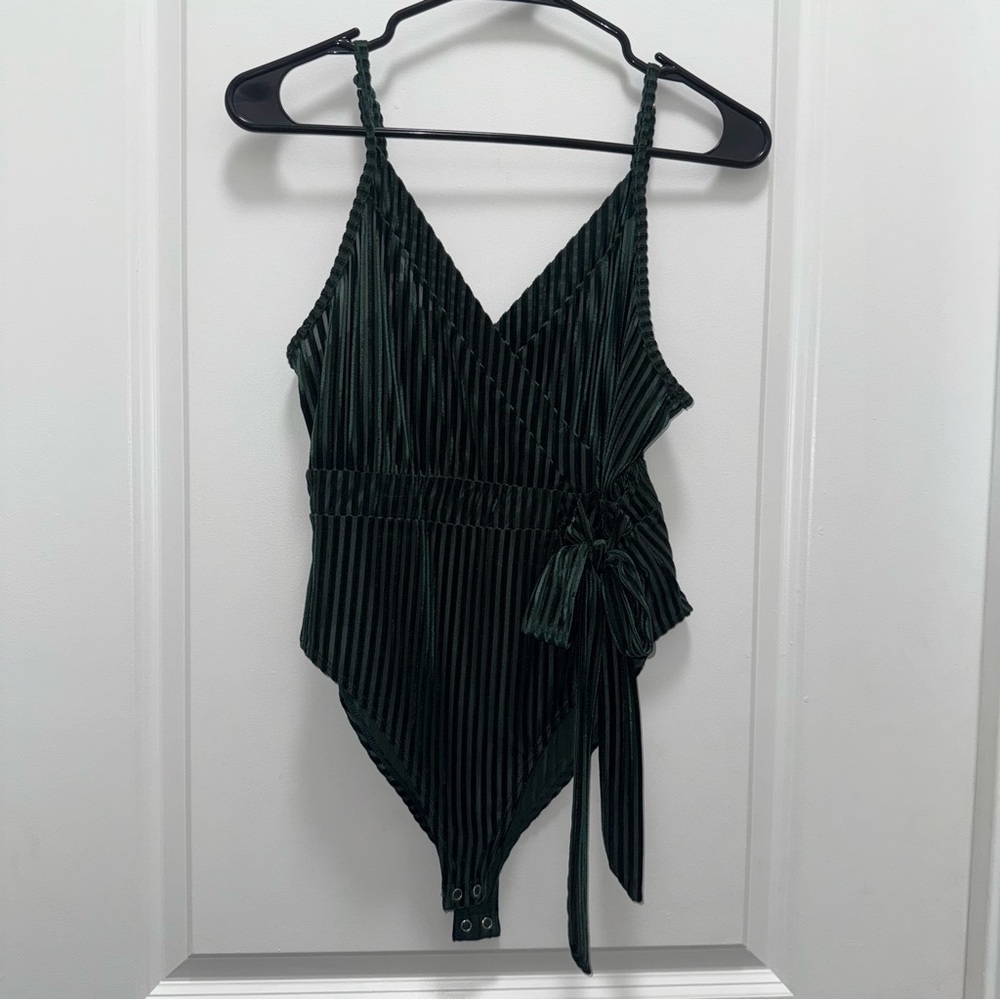 Forever 21 Forest Green Velvet Sheer Bodysuit